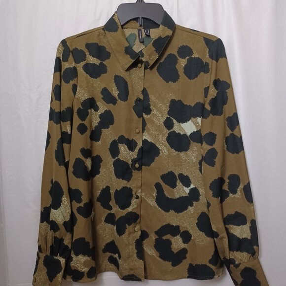 VERO MODA WOMEN'S ANIMAL PRINT LONG SLEEVE BUTTON UP BLOUSE - Picture 11 of 11